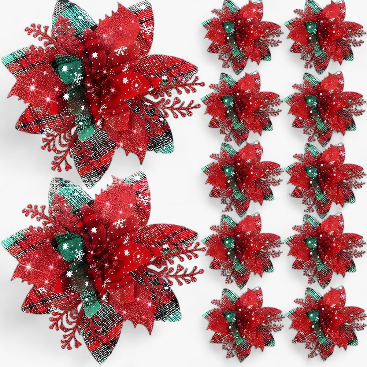 Glitzer-Weihnachtsblumen Set Baumschmuck