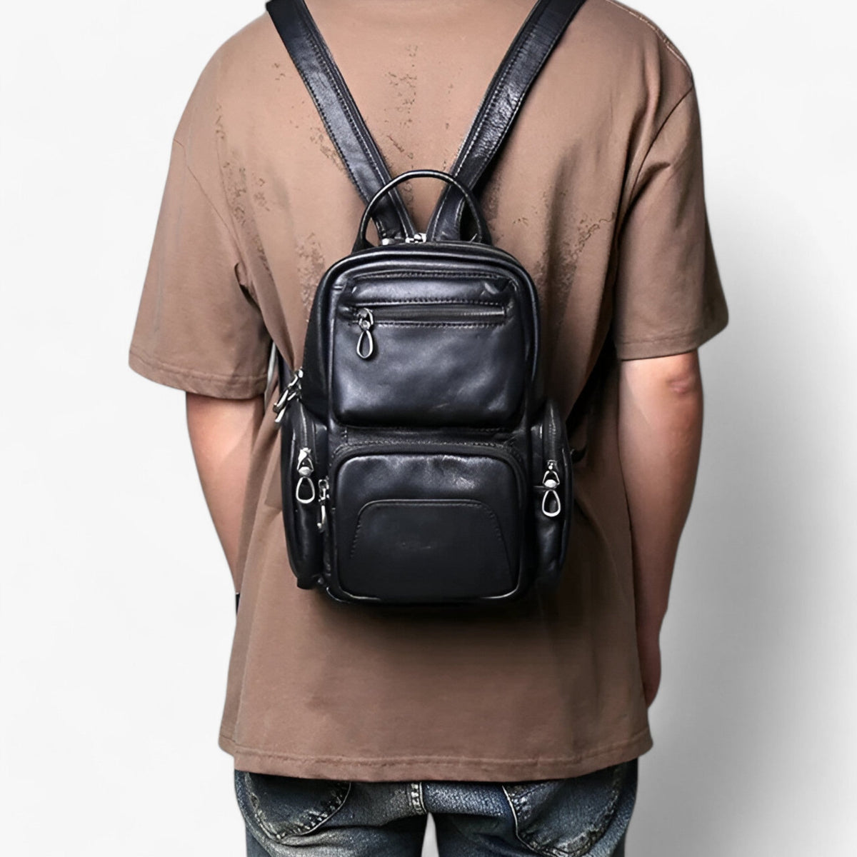 Herren 2-in-1 Leder Brusttasche und Rucksack