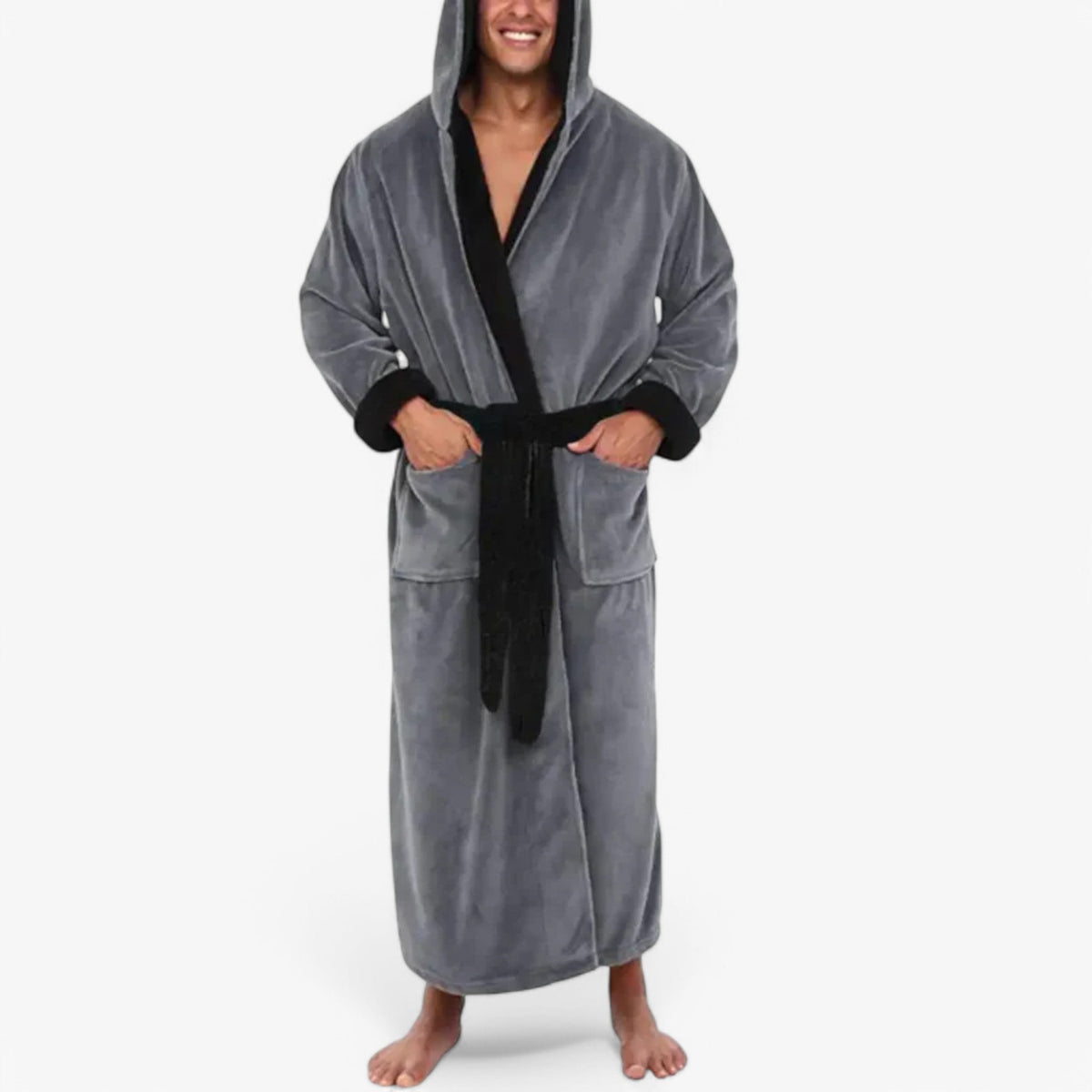 Bademantel Fleece mit V-Ausschnitt