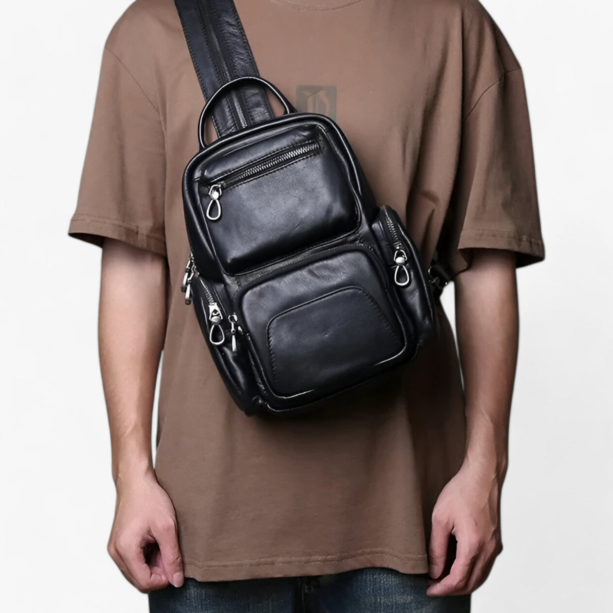 Herren 2-in-1 Leder Brusttasche und Rucksack