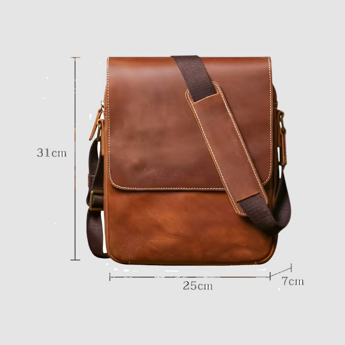 Umhängetasche aus Crazy-Horse-Leder im Vintage-Stil, kompakt – Dunkelbraun – Ansicht 10