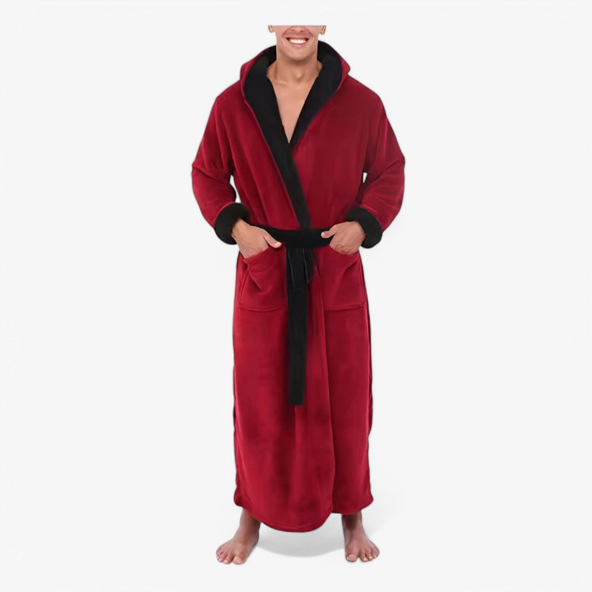 Bademantel Fleece mit V-Ausschnitt