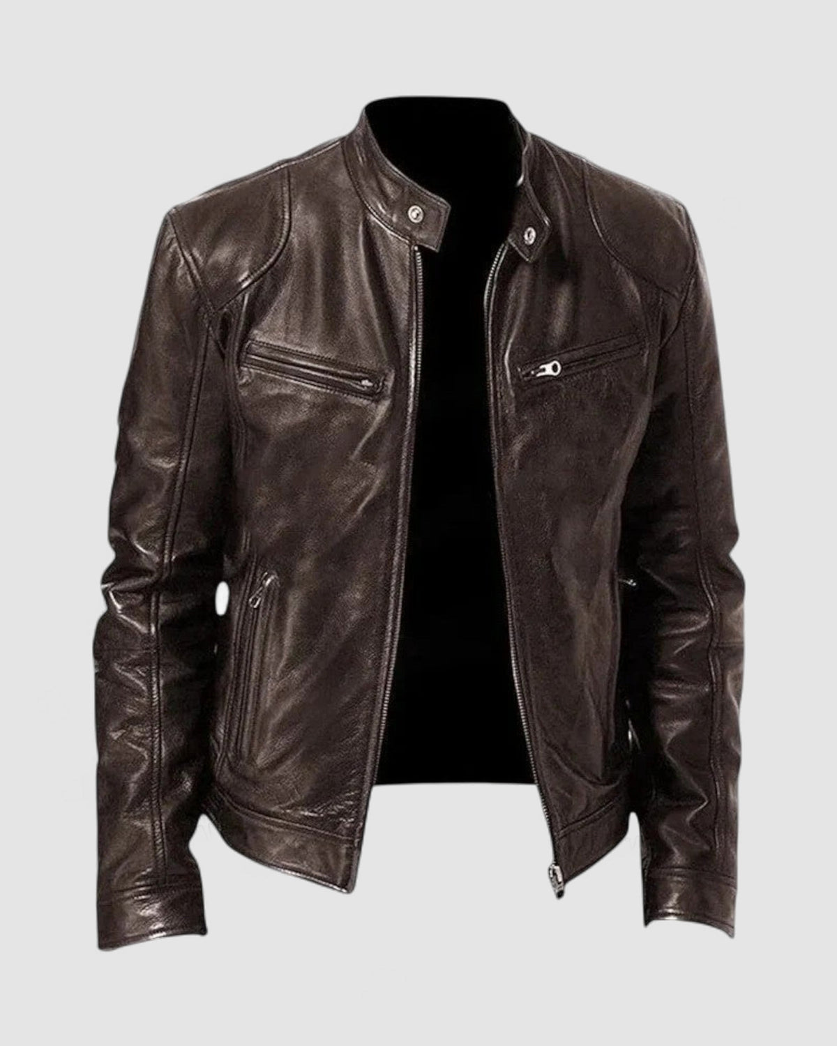 Herren Lederjacke kurz mit Stehkragen – Braun – Ansicht 8