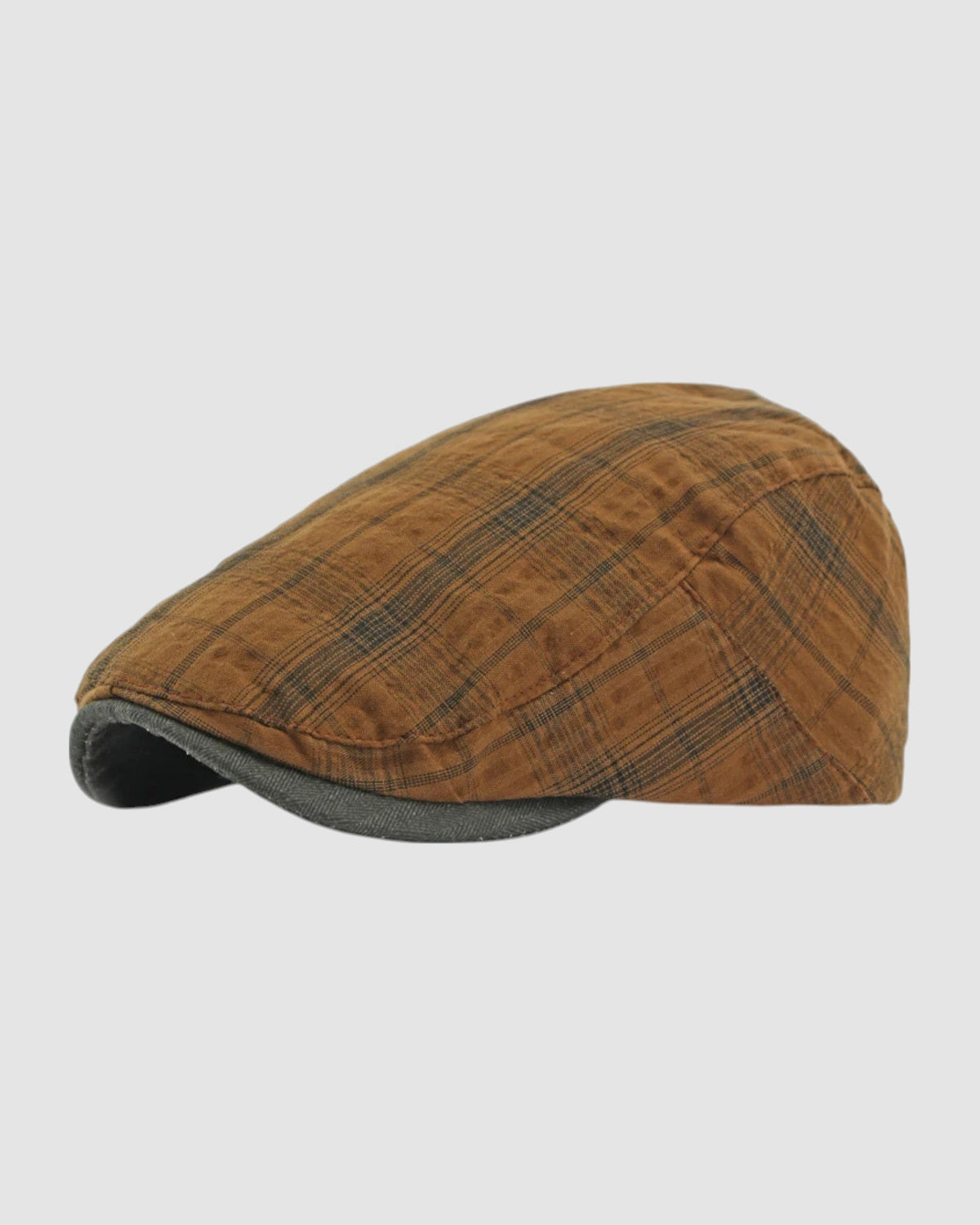Herren Schirmmütze aus Baumwolle mit Tartan-Karo, Unisex in Kaffeebraun