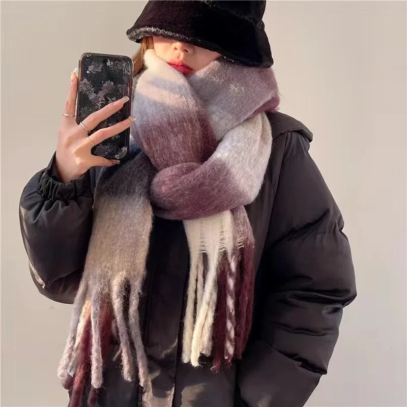 Damen Übergroßer Winterschal mit Farbverlauf und Fransen