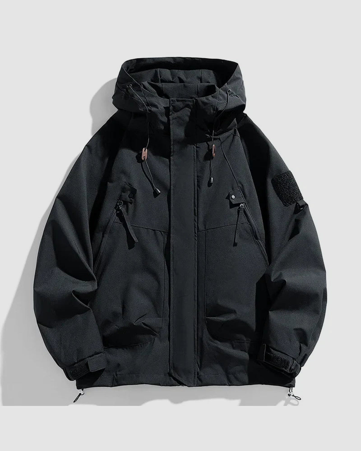Herren Windjacke wasserdicht mit Kapuze in Schwarz