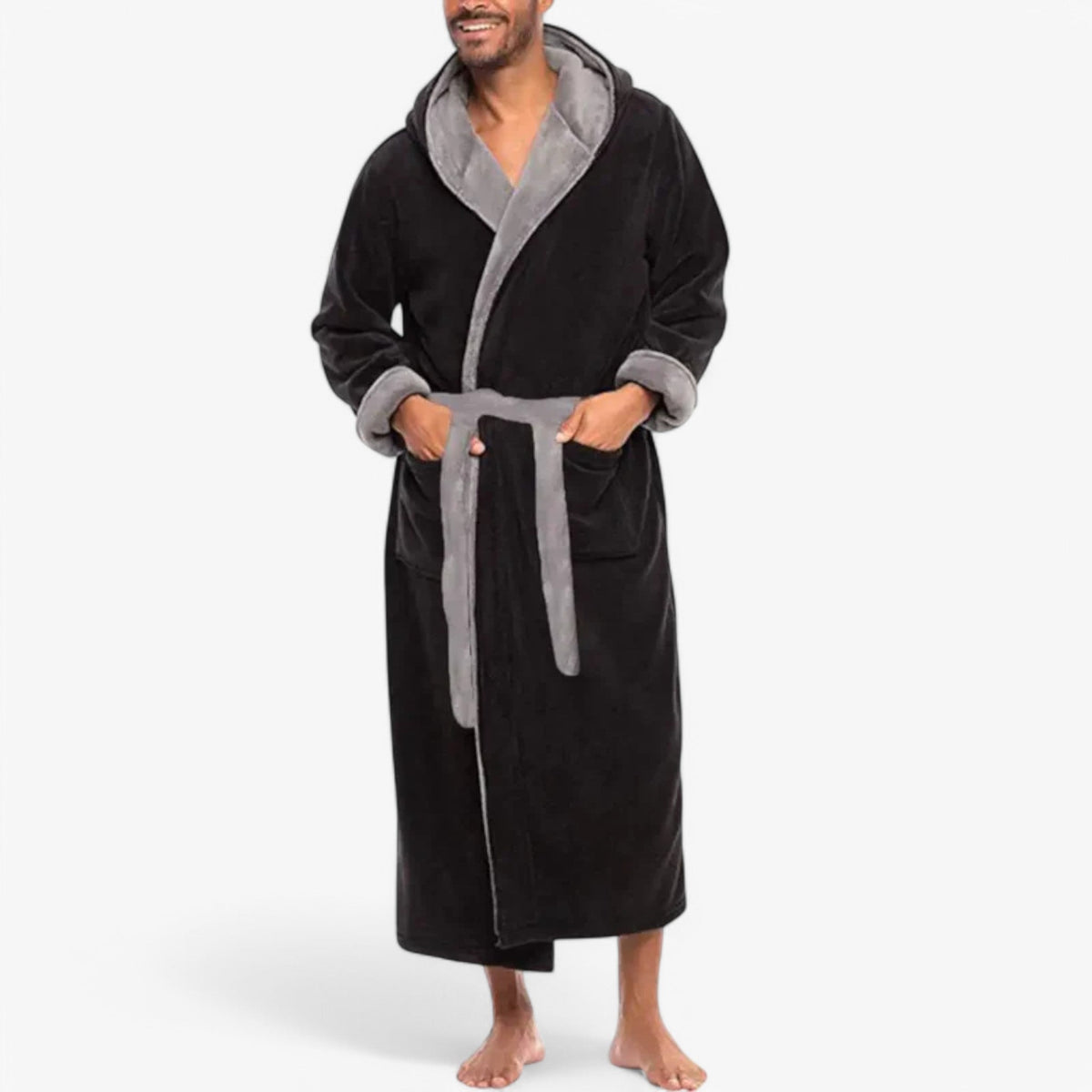 Bademantel Fleece mit V-Ausschnitt