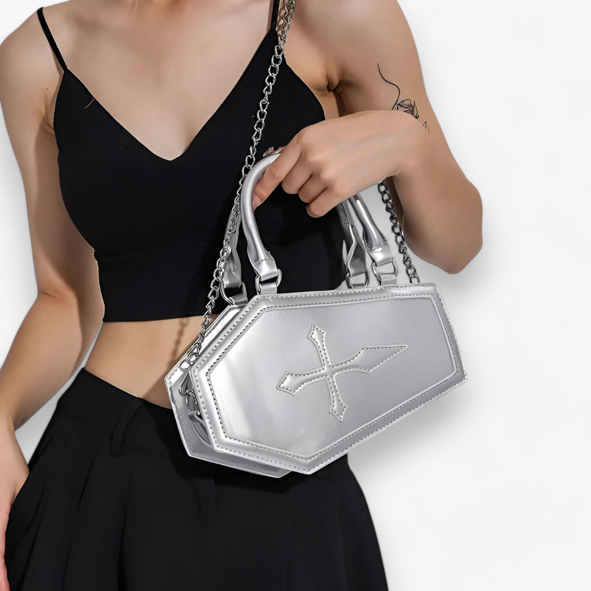 Gothic Sargförmige Handtasche mit Kette für Halloween