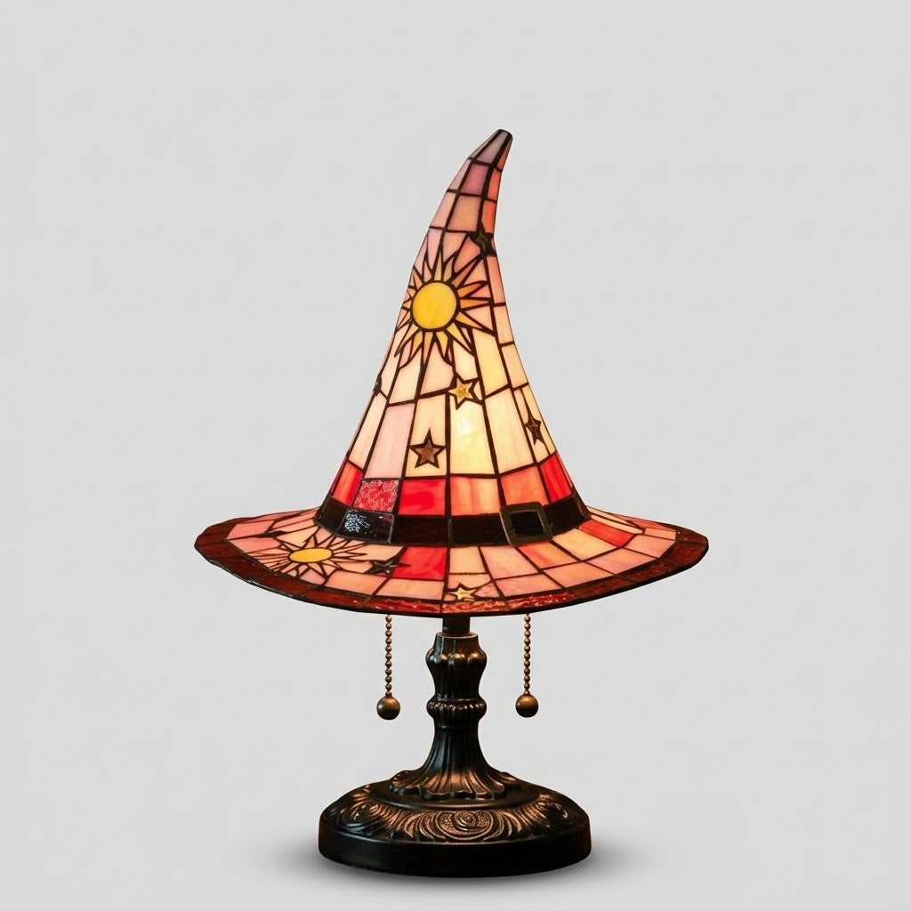 Hexenhut-Glasmalerei-Lampe - Handgefertigtes Warmlicht