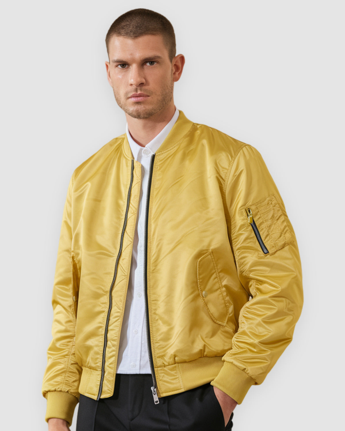 Herren Pilotenjacke mit Stehkragen, unifarben, Bild 9