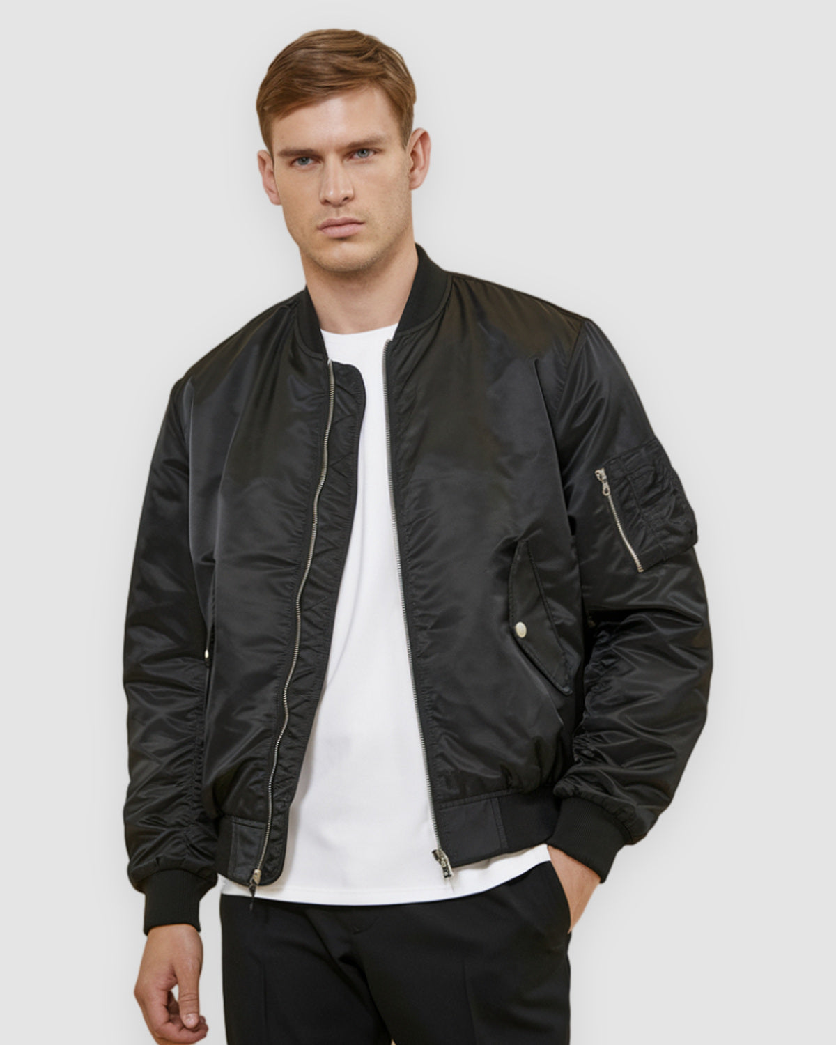 Herren Pilotenjacke mit Stehkragen, unifarben in Olivgrün
