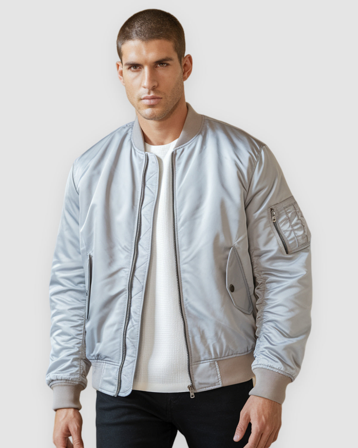 Herren Pilotenjacke mit Stehkragen, unifarben, Bild 7