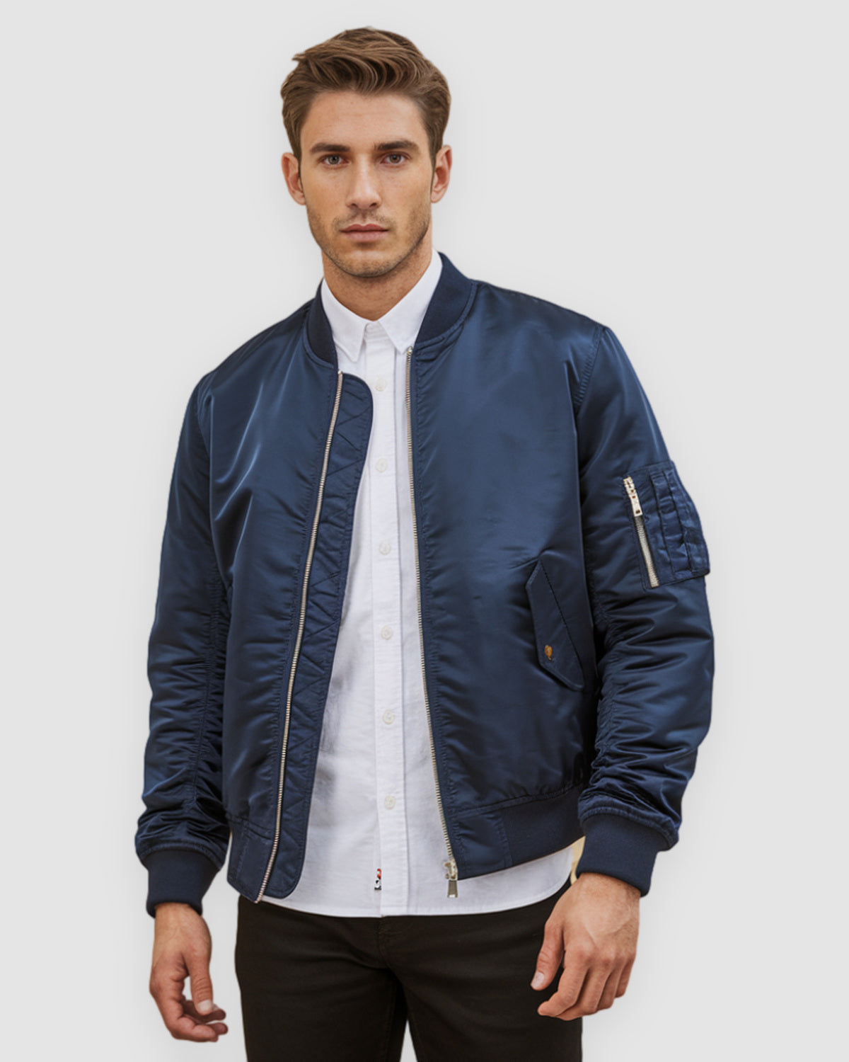Herren Pilotenjacke mit Stehkragen, unifarben, Bild 5