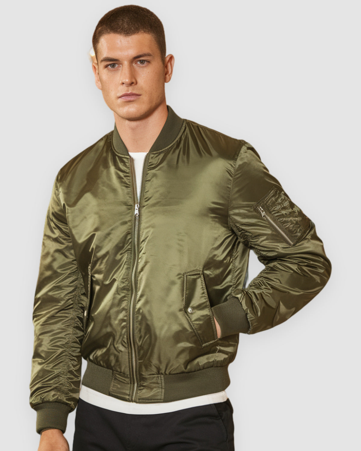 Herren Pilotenjacke mit Stehkragen, unifarben in Marineblau