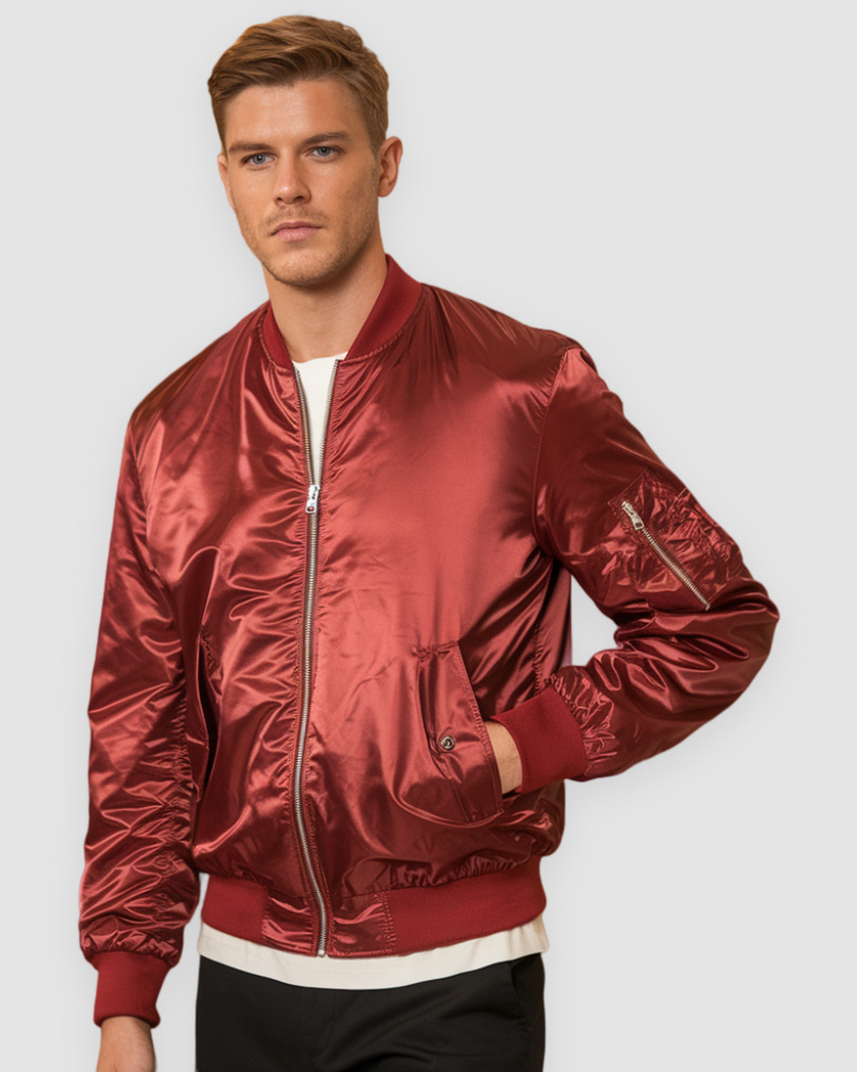 Herren Pilotenjacke mit Stehkragen, unifarben, Bild 11