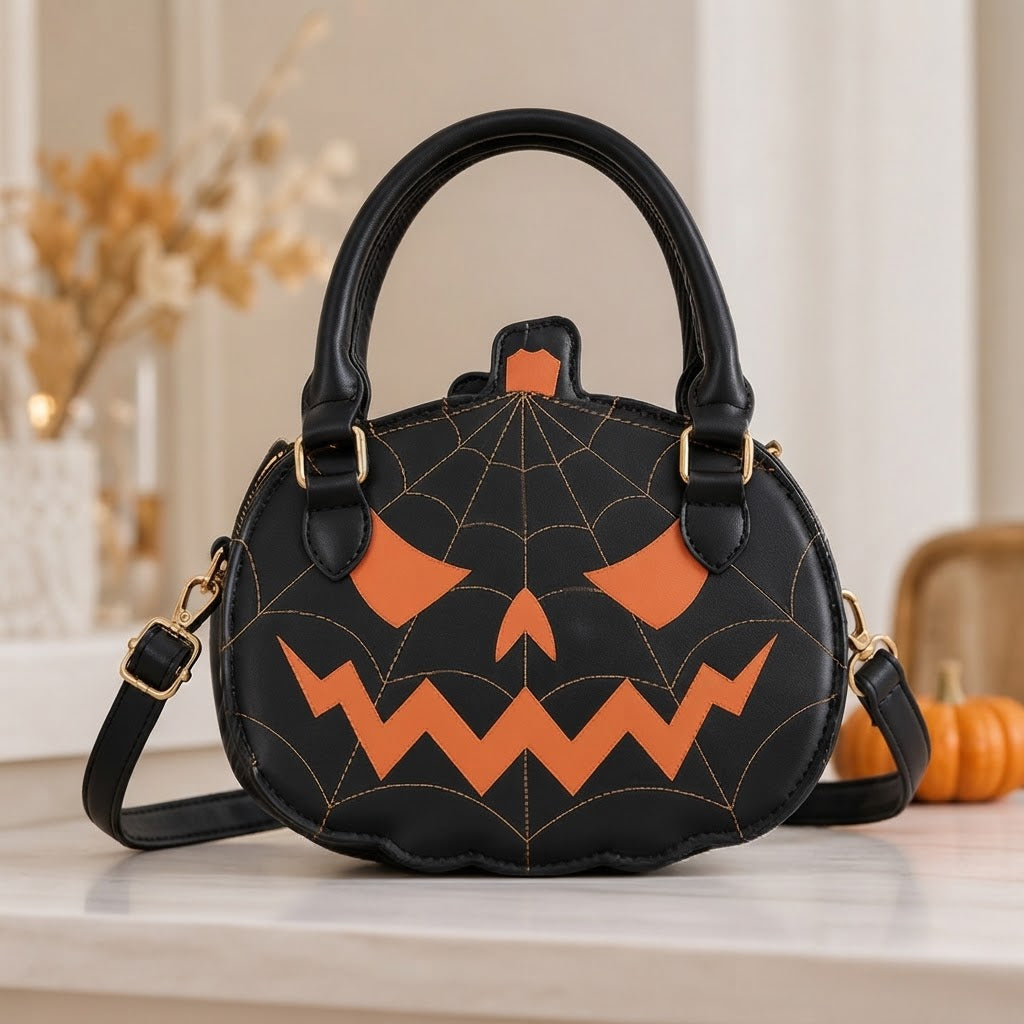 Kürbis-Kunstleder-Handtasche - Halloween-Accessoire