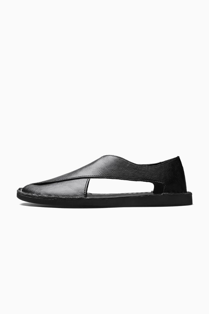 Herresandaler i sort læder – Komfortable åbne sandaler til sommer - - Sko
