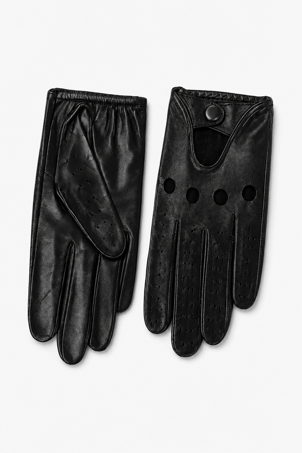 Schwarze perforierte Vollfinger-Fahrerhandschuhe