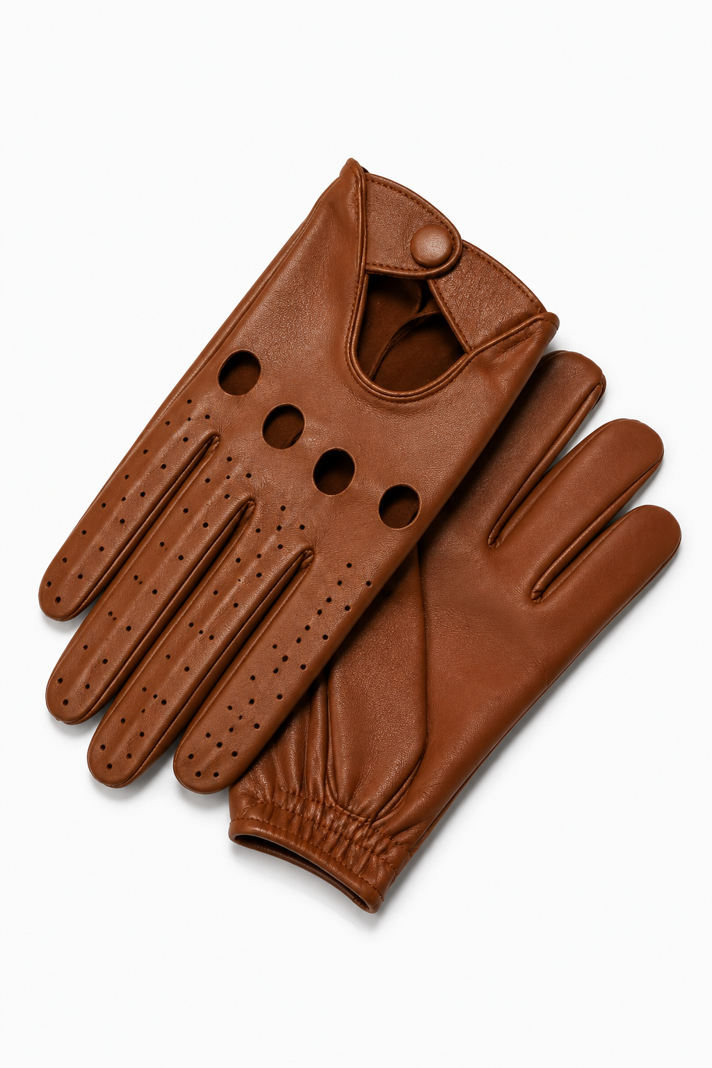 Braune perforierte Vollfinger-Fahrerhandschuhe