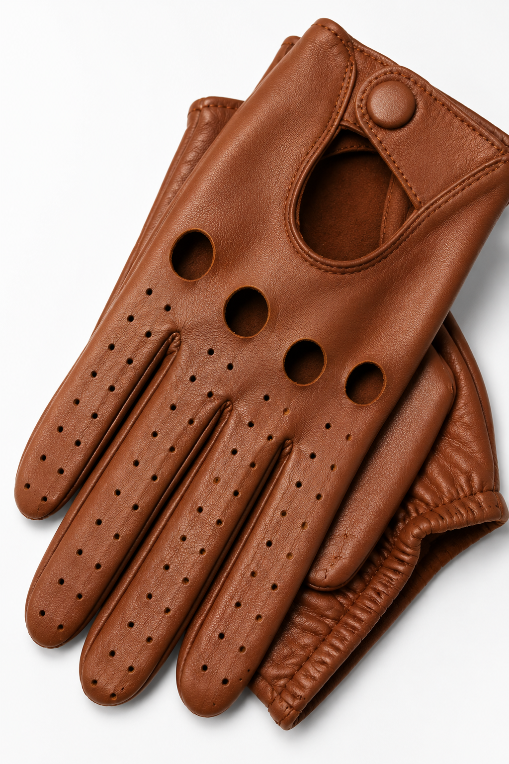 Braune perforierte Vollfinger-Fahrerhandschuhe