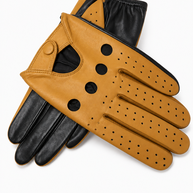 Camel-schwarze perforierte Vollfinger-Fahrerhandschuhe