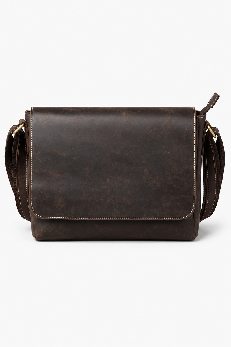 Heren messenger bag van echt leer, klassiek – donkerbruin
