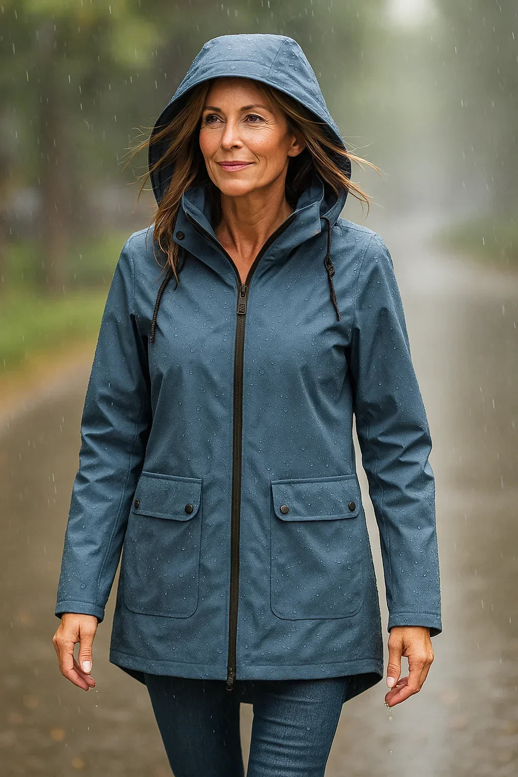 Damen Parka - Kordelzug-Kapuze mit Verlaengertem Ruecken