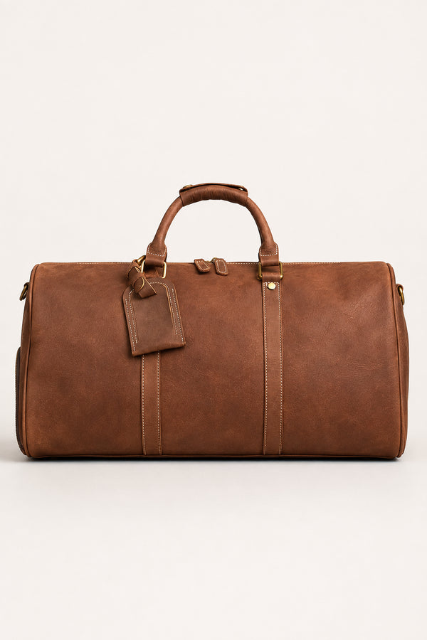 Dunkelbraune Weekender-Tasche aus echtem Rindsleder mit Schuhfach