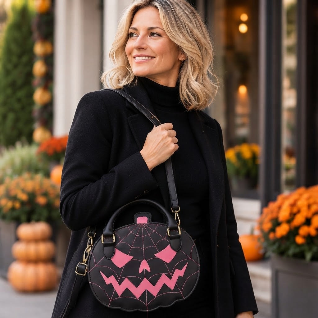 Kürbis-Kunstleder-Handtasche - Halloween-Accessoire