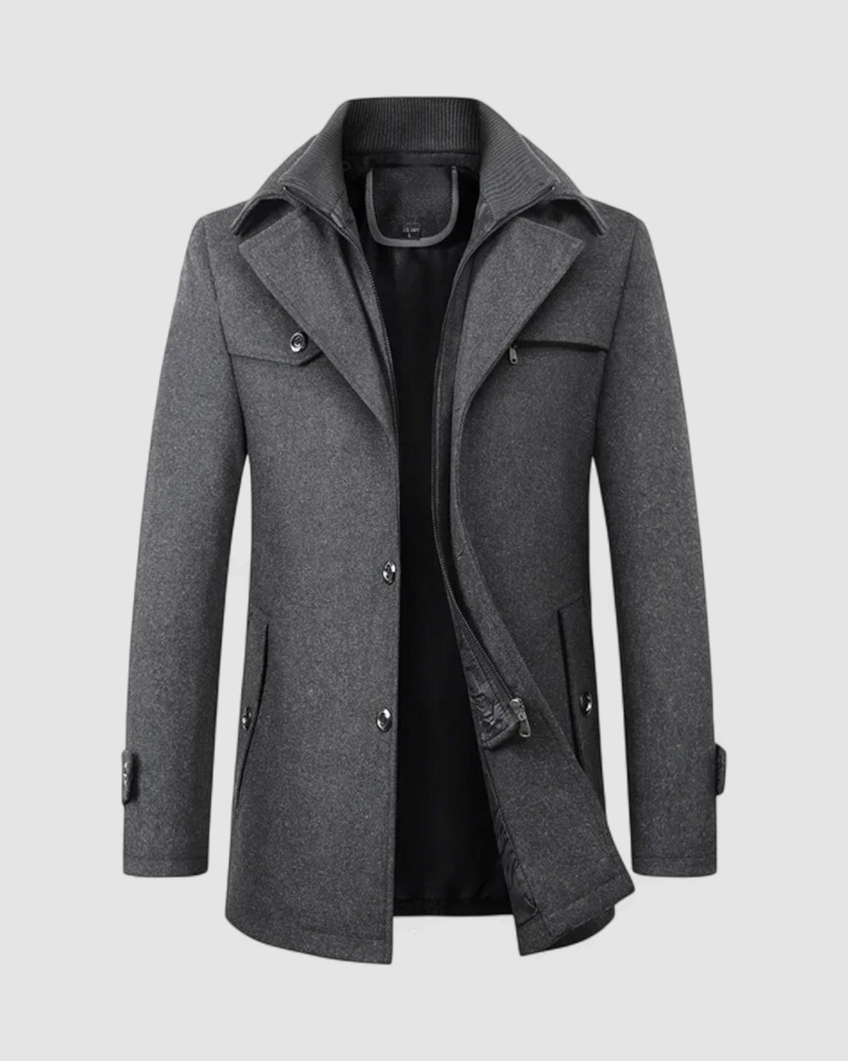 Herren Trenchcoat aus Wolle mit Doppelkragen in Grau