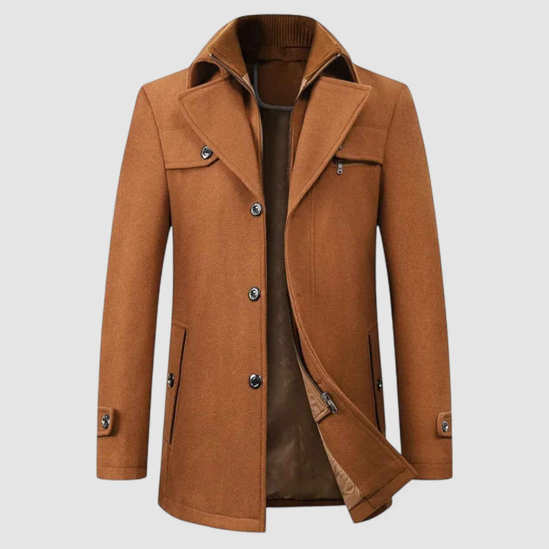 Wollen trenchcoat voor heren met dubbele kraag