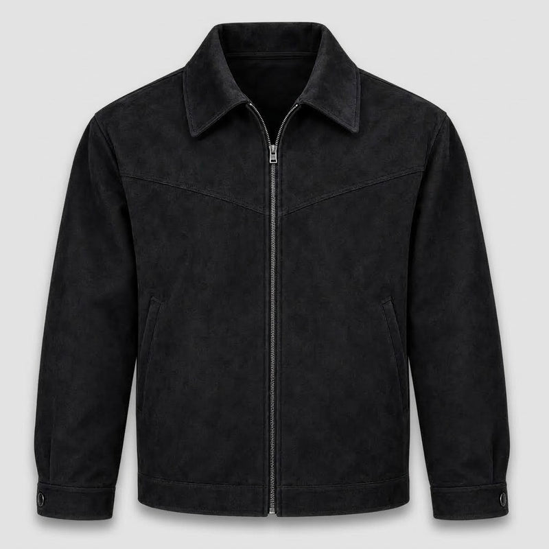Herren Veloursleder-Optik Kurzjacke mit Umlegekragen