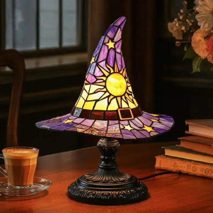 Hexenhut-Glasmalerei-Lampe - Handgefertigtes Warmlicht