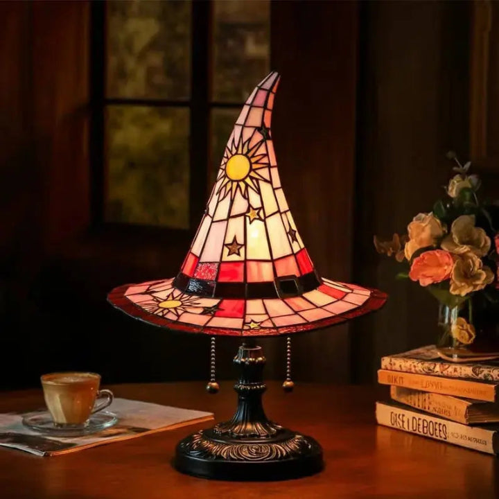 Hexenhut-Glasmalerei-Lampe - Handgefertigtes Warmlicht