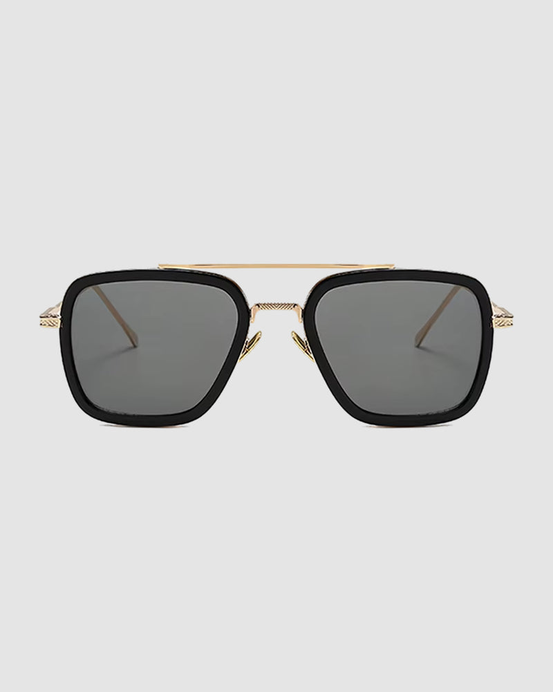 Herren Sonnenbrille eckig UV400 – Gold, graue Gläser