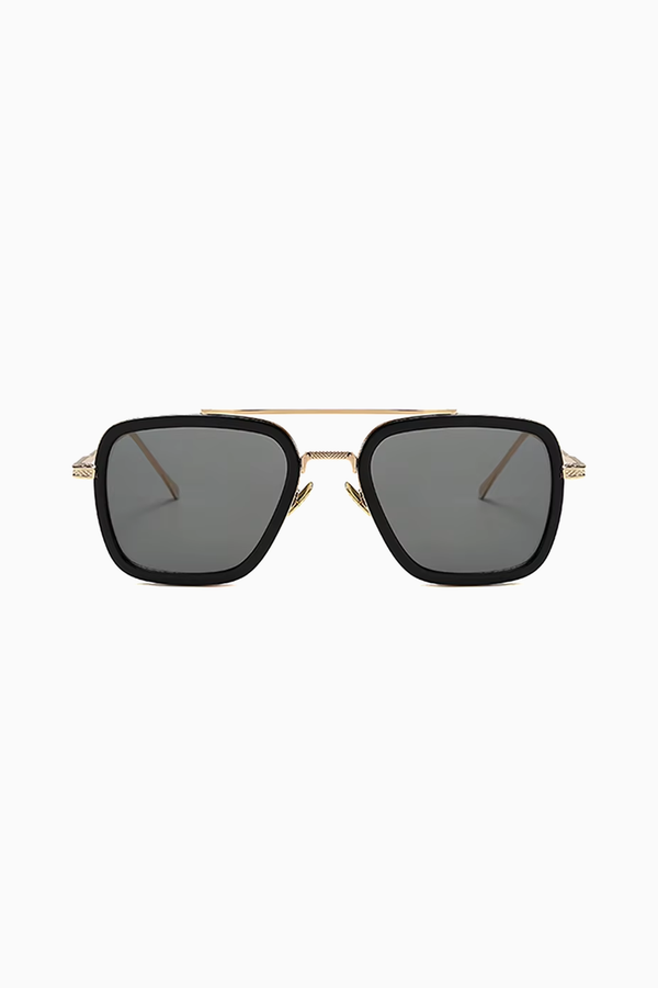 Herren Sonnenbrille Eckig UV400 – Gold / Graue Gläser