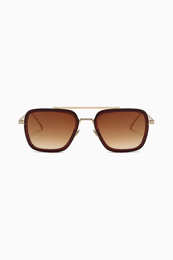 Herren Sonnenbrille Eckig UV400 – Gold / Teebraune Gläser
