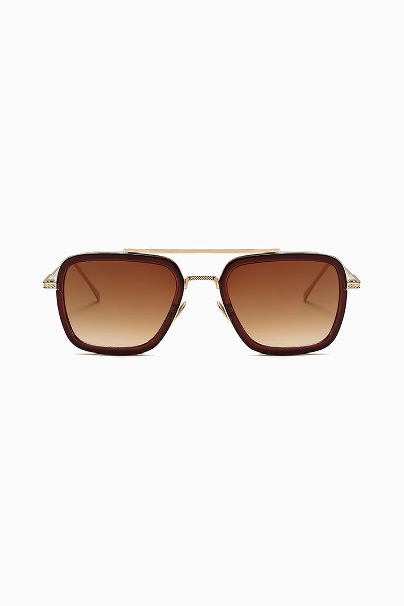 Vierkante zonnebril voor heren UV400 – goud, theebruine glazen