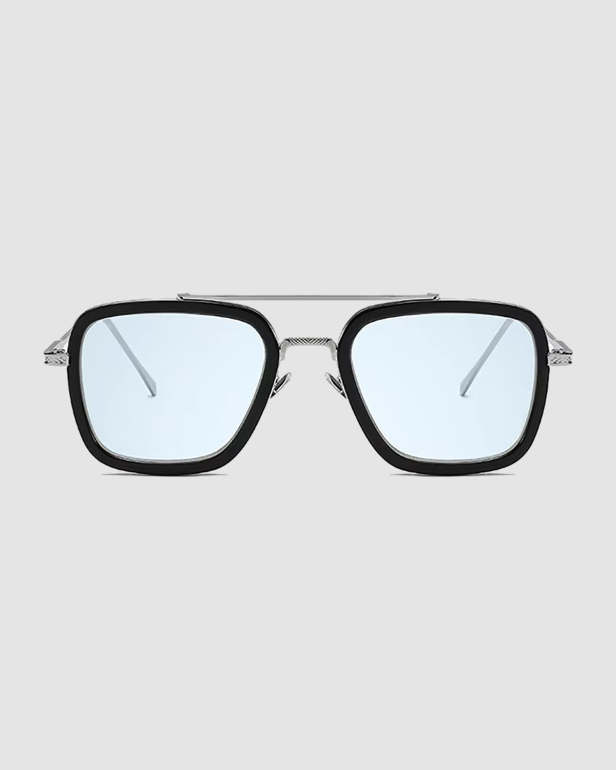 Herren Sonnenbrille eckig UV400 – Silber, blaue Gläser, Bild 1