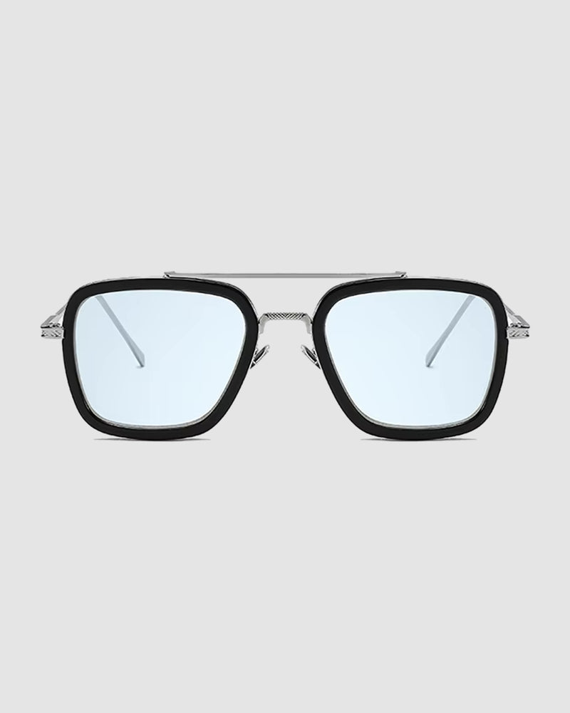 Vierkante zonnebril voor heren UV400 – zilver, blauwe glazen