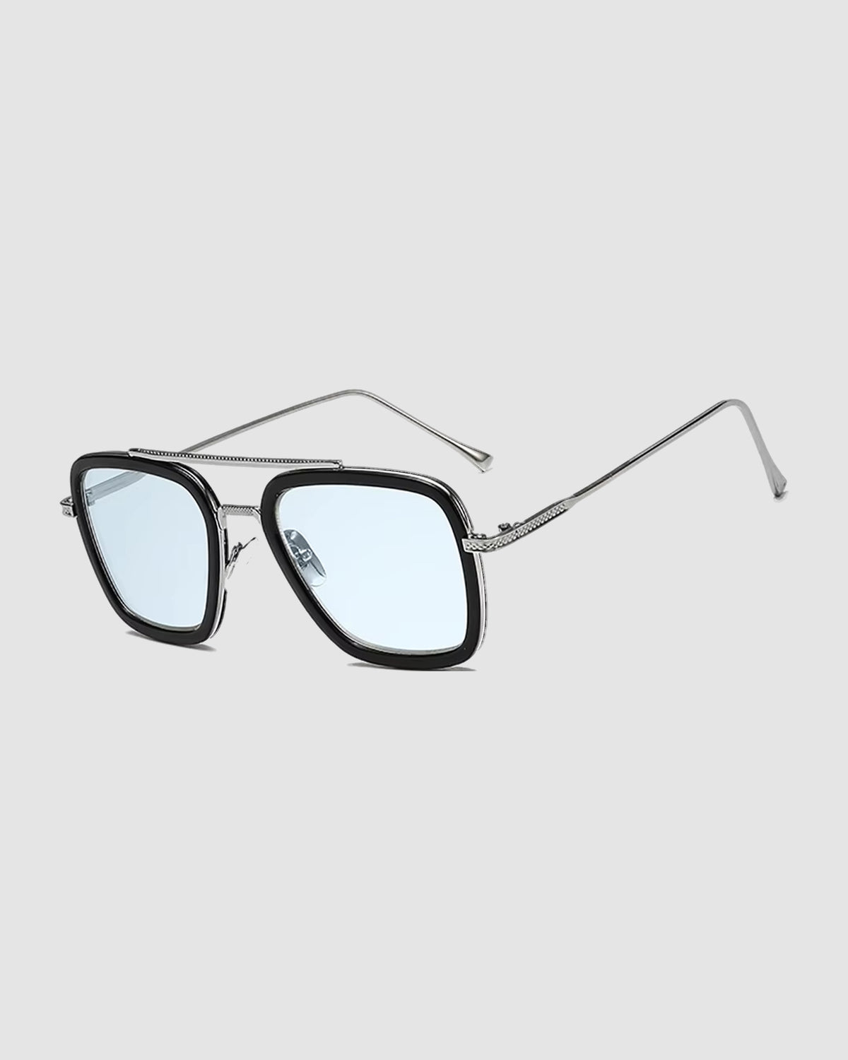 Herren Sonnenbrille eckig UV400 – Silber, blaue Gläser, Bild 2
