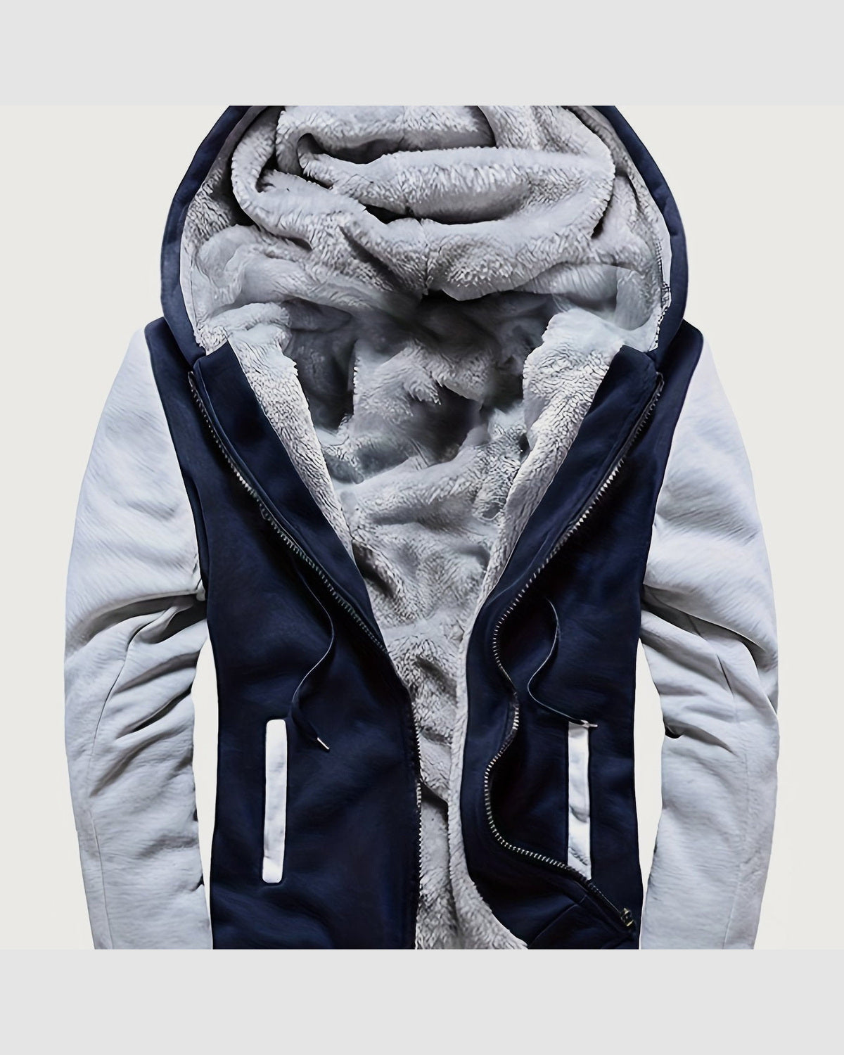 Herren Fleecejacke mit Kapuze im Colorblock-Design in Hellgrau