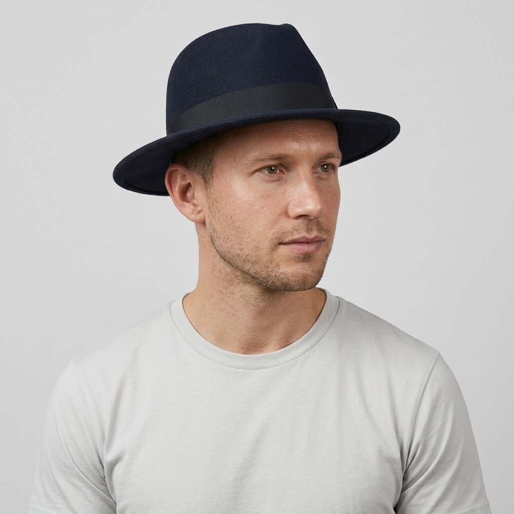 Herren Fedora-Hut mit Hutband – Marineblau, Bild 4