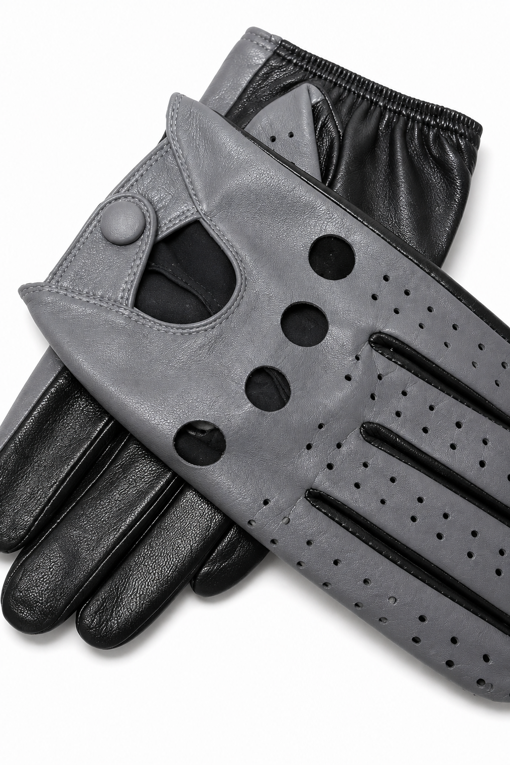 Grau-schwarze perforierte Vollfinger-Fahrerhandschuhe