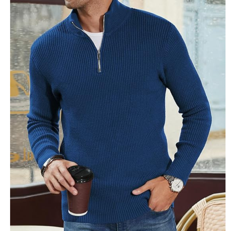 Herren Rollkragenpullover mit Halb-Reissverschluss - Warmer Strick, Regular Fit