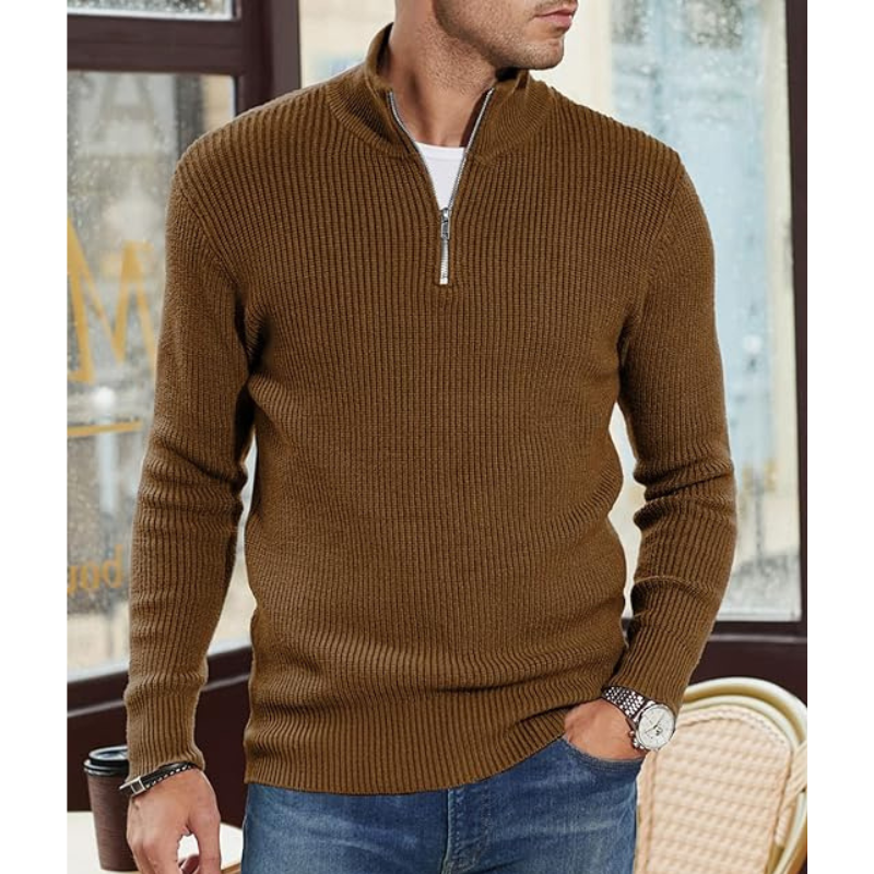 Herren Rollkragenpullover mit Halb-Reissverschluss - Warmer Strick, Regular Fit
