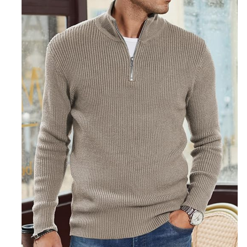 Herren Rollkragenpullover mit Halb-Reissverschluss - Warmer Strick, Regular Fit
