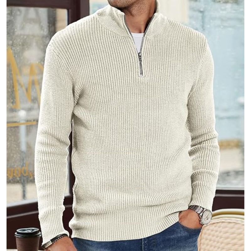 Herren Rollkragenpullover mit Halb-Reissverschluss - Warmer Strick, Regular Fit