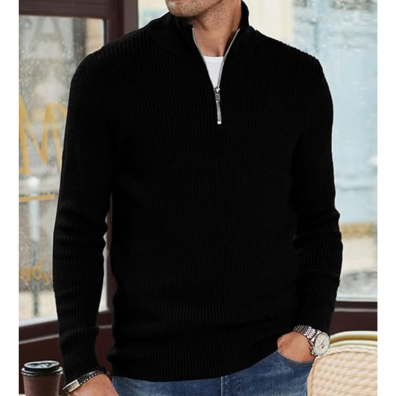 Herren Rollkragenpullover mit Halb-Reissverschluss - Warmer Strick, Regular Fit