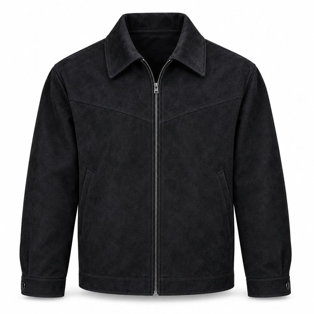 Herren Veloursleder-Optik Kurzjacke mit Umlegekragen